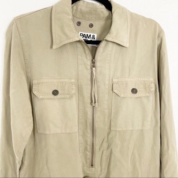 Pam & Gela Patch Pocket Romper Tan Small *FLAW* Drawstring Long Sleeve Revolve - Picture 4 of 12